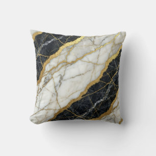 Coussin Marbre Noir et Blanc + Luxe Or