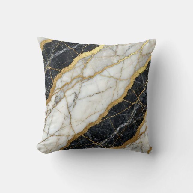 Coussin Marbre Noir et Blanc + Luxe Or  (Recto)