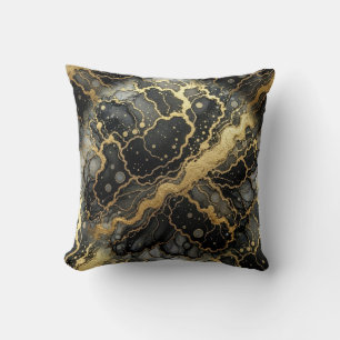 Coussin Marbre Noir et Blanc + Luxe Or 