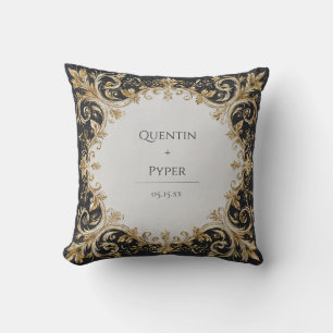 Coussin Marbre Noir Luxueux Rouleau d'Acanthus Or Opulent