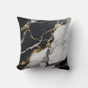 Coussin Marbre noir or veines luxe abstrait