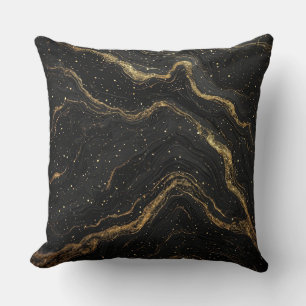Coussin Marbre Noir Veines D'or Luxe Abstrait