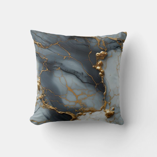 Coussin Marbre Onyx Fumé avec Veines Dorées (Recto)