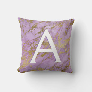 Coussin Marbre pourpre et or Monogramme initial