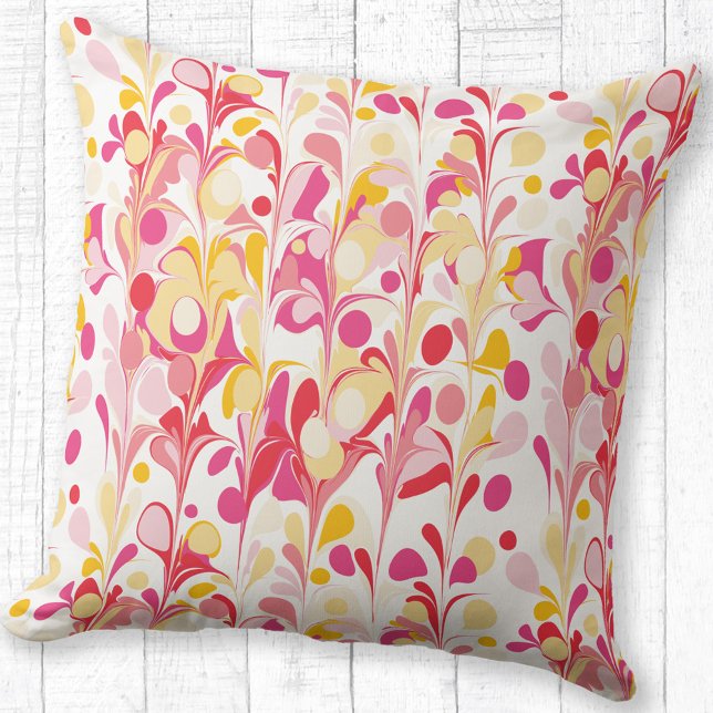 Coussin Marbre rétro Abstrait Motif rose rouge jaune (Retro marble pattern pink orange yellow throw pillow)
