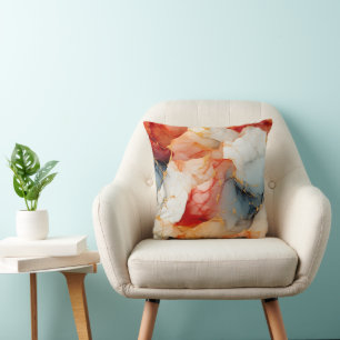 Coussin Marbre Rose et Ivoire avec Veines Dorées