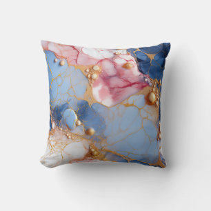 Coussin Marbre Rose et Saphir avec Perles Dorées