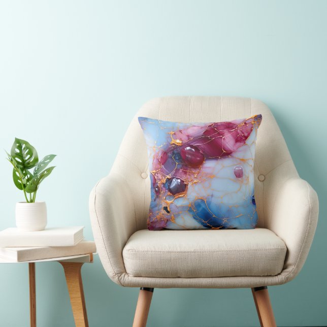 Coussin Marbre Rose et Saphir avec Veines d'Or (Chaise)