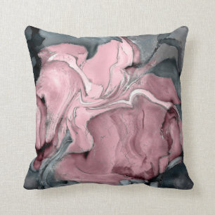 Coussin Marbre rose noir - rose pastel, gris et argent