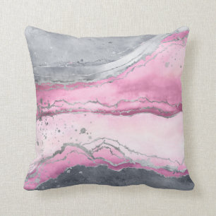 Coussin Marbre rose noir - rose pastel, gris et argent