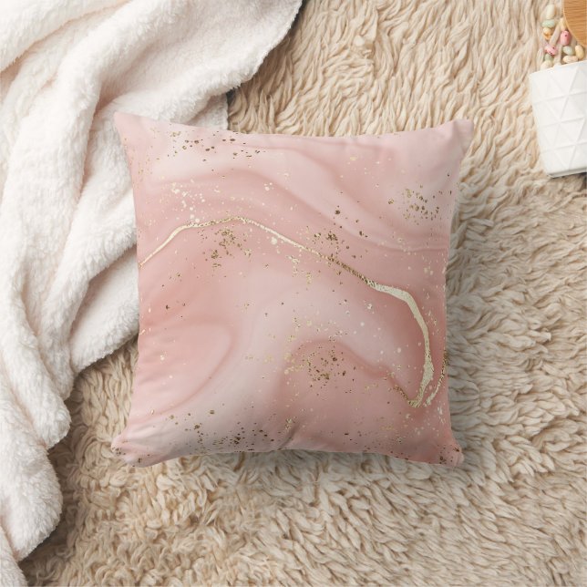 Coussin Marbre Rose Pâle Pailleté Or Motif Abstrait (Couverture)