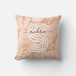 Coussin Marbre rose Parties scintillant or, Nom du script