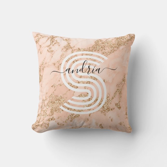 Coussin Marbre rose Parties scintillant or, Nom du script  (Recto)