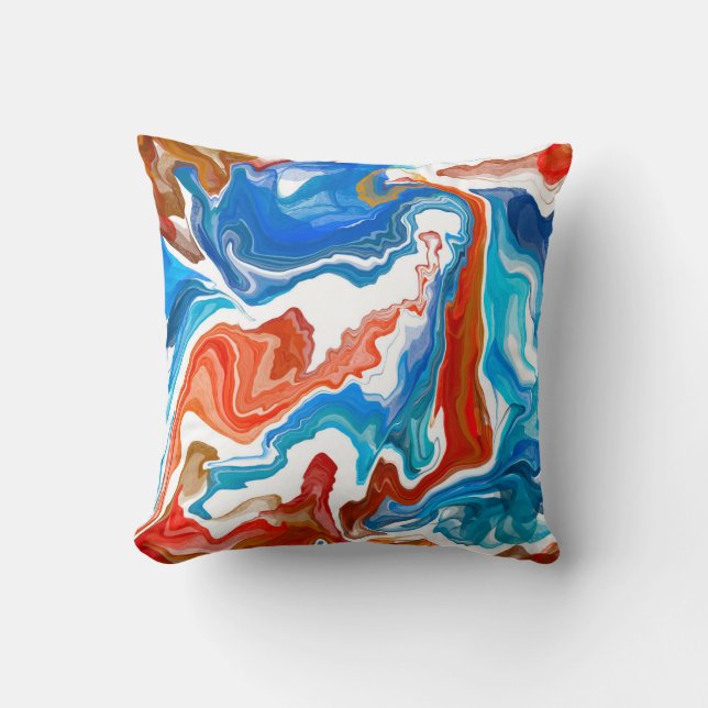 Coussin Marbre rouge, blanc et bleu Art fluo (Recto)