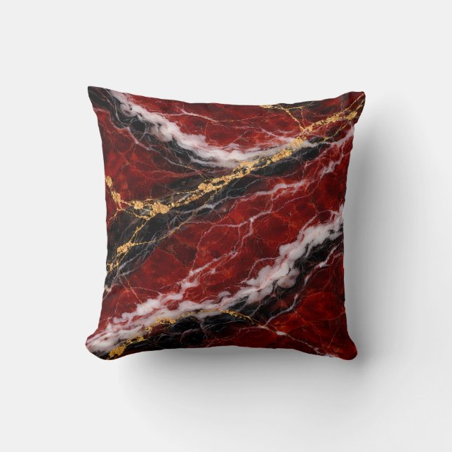 Coussin Marbre Rouge Rouge à Lèvres avec Veines Noires, Bl (Recto)