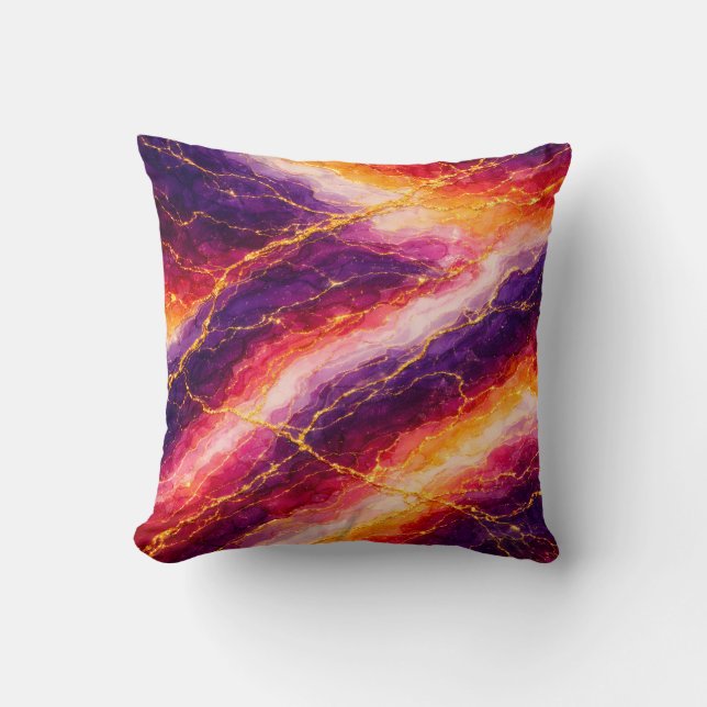 Coussin Marbre Royal Plum & Framboise avec Veinage Doré (Recto)