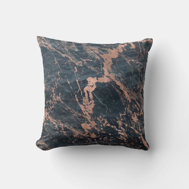 Coussin Marbre Rustique Brumeux Bleu et Rose Or Rose Glam (Recto)