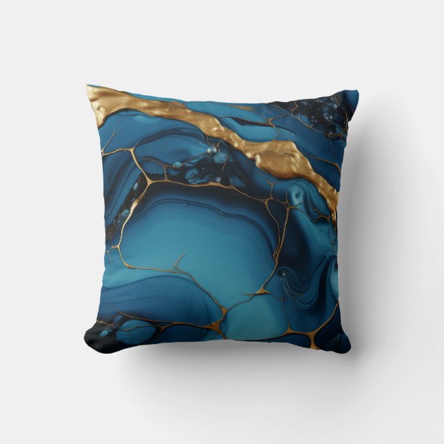 Coussin Marbre texture or bleu Jeu d'oreiller (Recto)