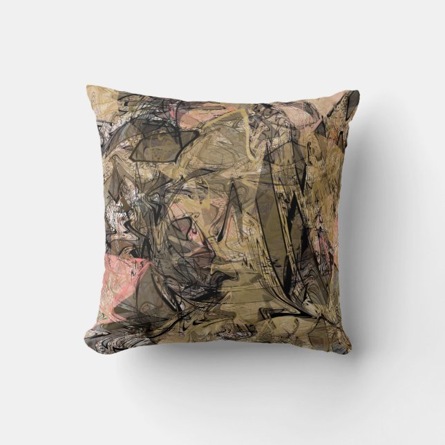Coussin Marbre Tourbillon Abstrait Or Rose Noir Moderne (Recto)
