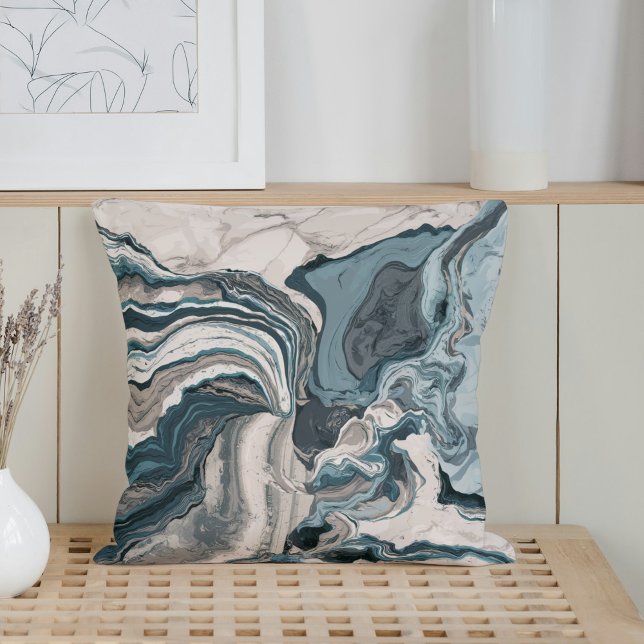 Coussin Marbre tourbillon bleu marine fluide encre (Créateur téléchargé)