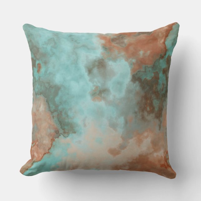 Coussin Marbre turquoise et rouille Abstrait (Recto)