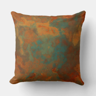 Coussin Marbre turquoise et rouille abstrait