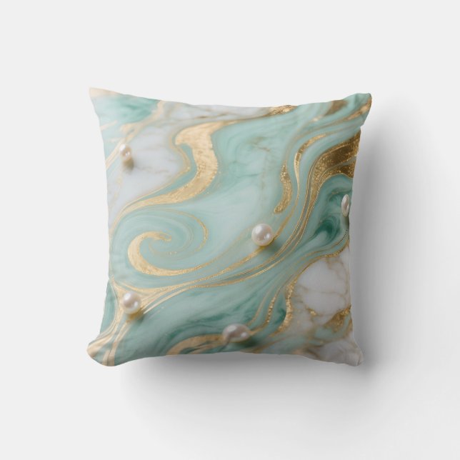 Coussin Marbre Turquoise Perle Or Tourbillon (Recto)
