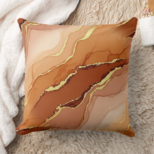 Coussin Marbre Veine d'Or Terracotta - Luxe Chaud (6)      (Couverture)