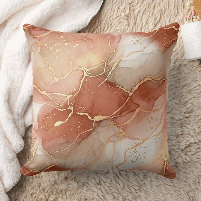 Coussin Marbre Veine d'Or Terracotta - Luxe Chaud (9) (Couverture)