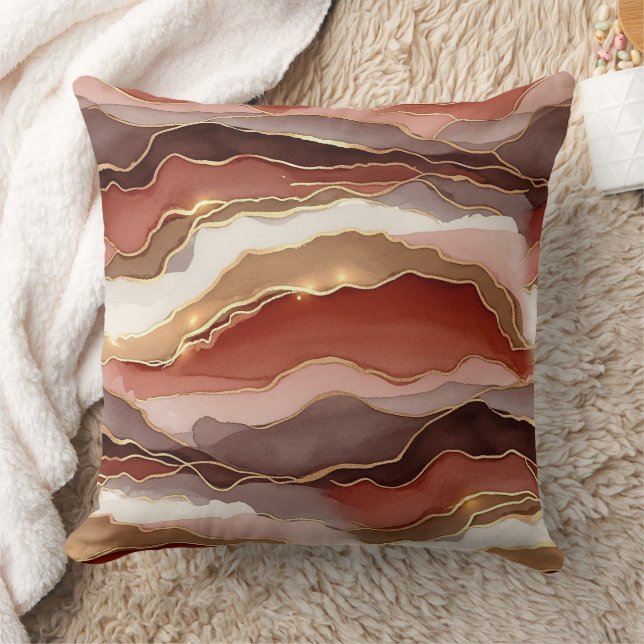 Coussin Marbre Veine Dorée Terracotta - Luxe Chaud (7)     (Couverture)