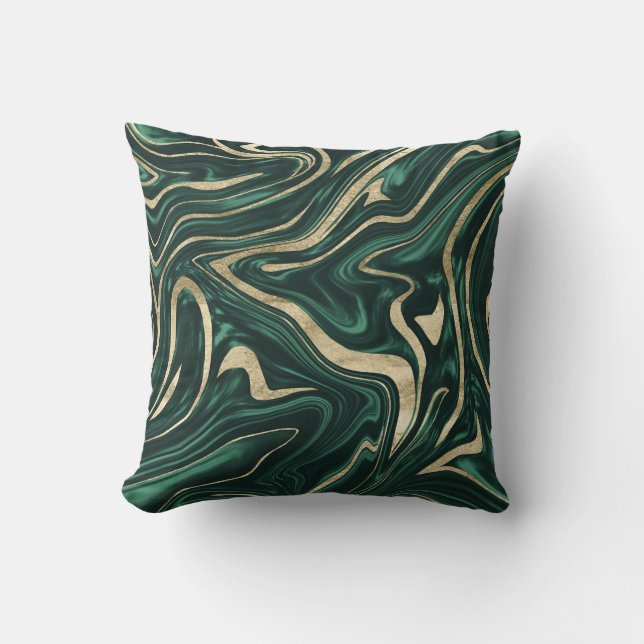 Coussin Marbre vert émeraude or noir #1 #décoration #art (Recto)