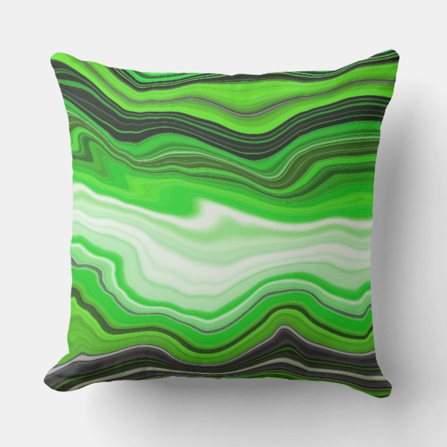 Coussin Marbre vert et noir comme l'art fluidisé rayé (Recto)