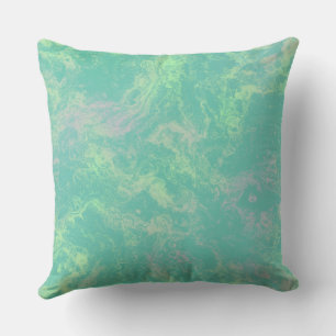 Coussin marbre vert et rose abstrait
