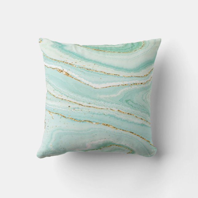 Coussin Marbre Vert Pastel Et Bleu Liquide (Verso)
