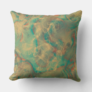 Coussin Marbre vert rouge et mer abstrait