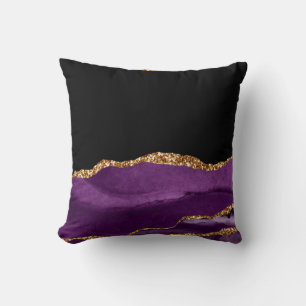 Coussin Marbre Violet Noir Agate Glam Paillettes Dorées