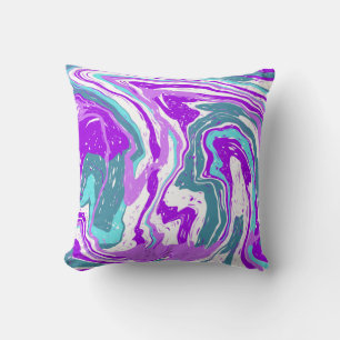 Coussin Marbre violet, Turquoise, Turquoise, Fluide Art