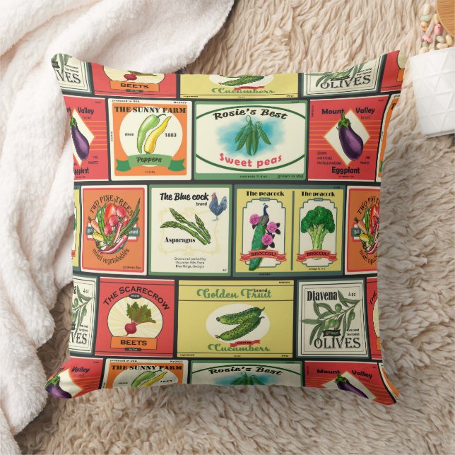 Coussin Marchandises en conserve vintages - étiquettes de  (Couverture)