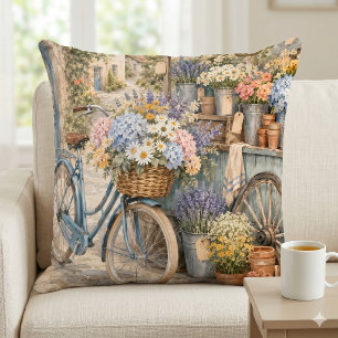 Coussin Marché de fleurs Bloomcore avec bicyclette