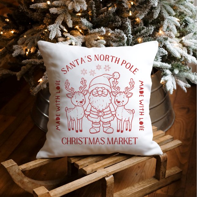 Coussin Marché de Noël de Santa & Renne Fabriqué avec Amou (Créateur téléchargé)