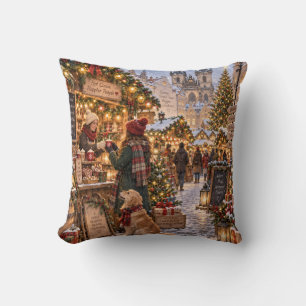 Coussin Marché de Noël Magie Village d'Hiver