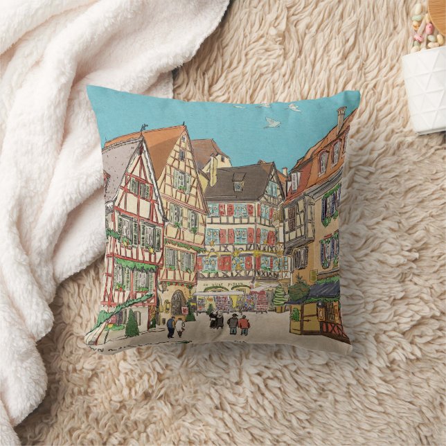 Coussin Marché de Noël Strasbourg France d'inspiration rét (Couverture)