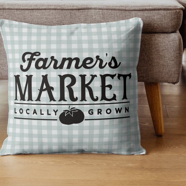 Coussin Marché des agriculteurs Gingham gris (Créateur téléchargé)