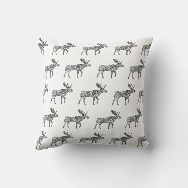 Coussin Marche ornementale noir et blanc Moose Silhouette (Verso)