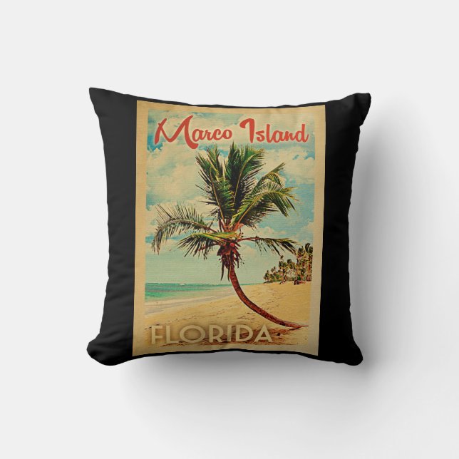 Coussin Marco Island Florida Palm Tree Beach Vintage Trave (Recto)