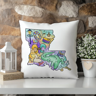 Coussin Mardi Gras aquarelle pastel Louisiane État