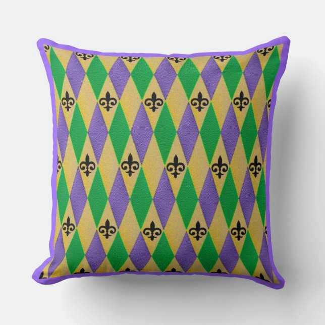 Coussin Mardi Gras Arlequin Fleur De Lis (Recto)