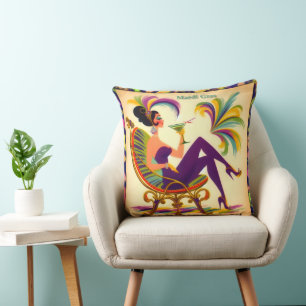 Coussin Mardi Gras Femme Au Milieu Du Siècle Avec Martini