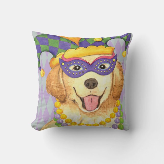 Coussin Mardi Gras Golden Retriever (Recto)
