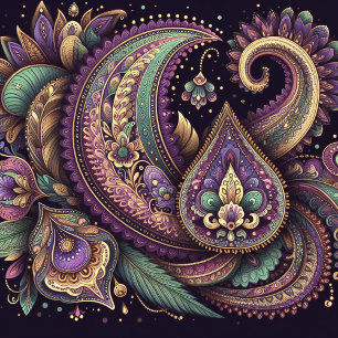 Coussin Mardi Gras paisley Fleur-de-lis